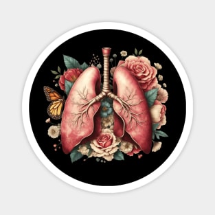 lungs cancer awareness, bloom roses floral, anatomy, watercolor, vintage style Magnet
